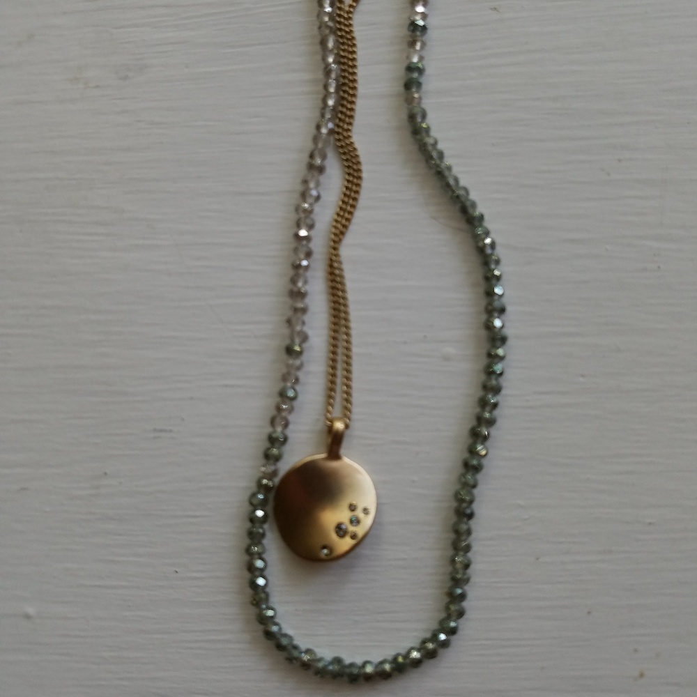 Kenneth Cole two strand gold with pendant and gree